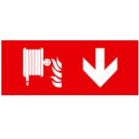 Информационная табличка – для автономных эвакуационных светильников – пожарный шланг – стрелка вниз – 310×112 мм, Legrand